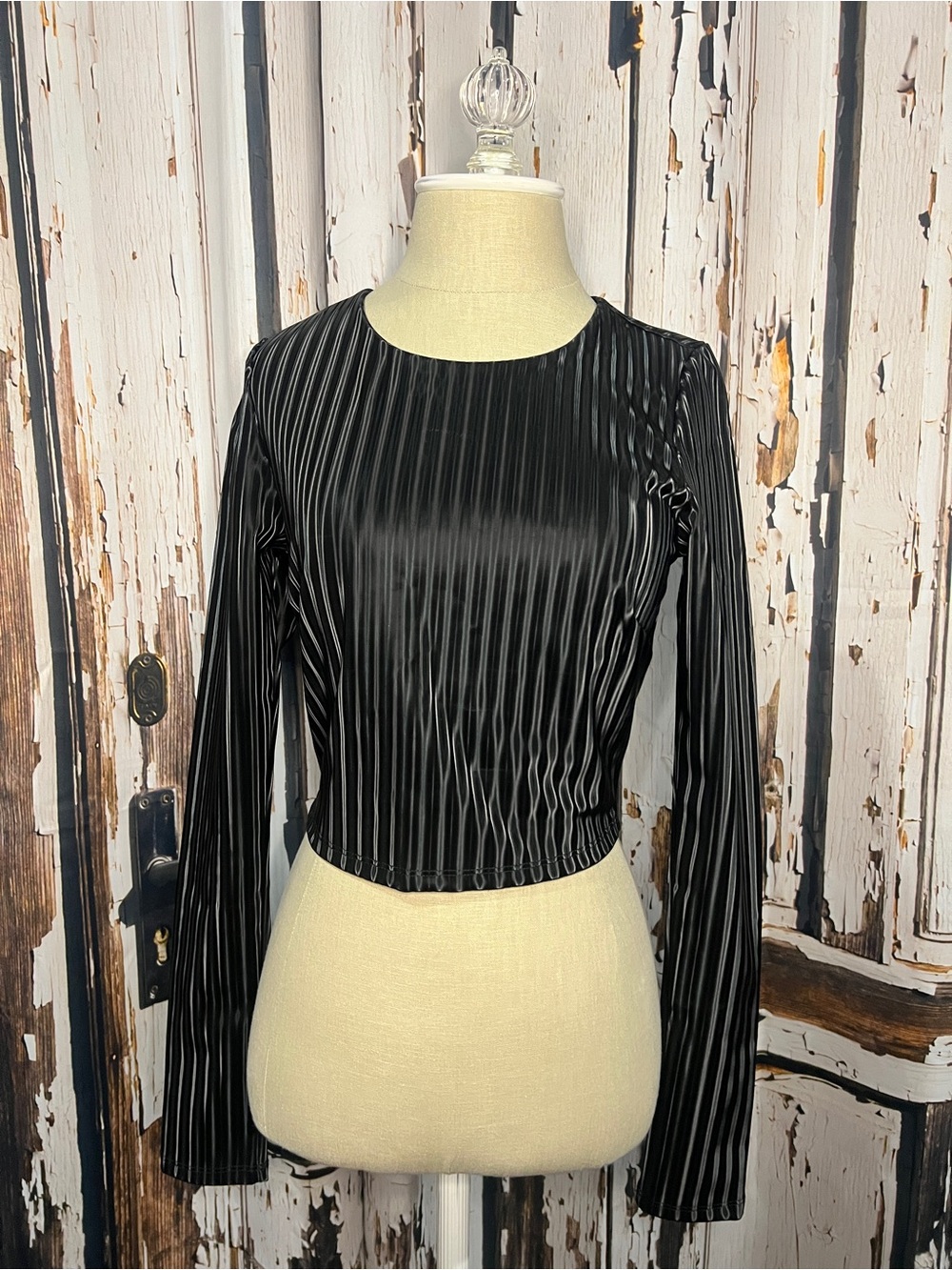 Black Faux Leather Long-Sleeve Top